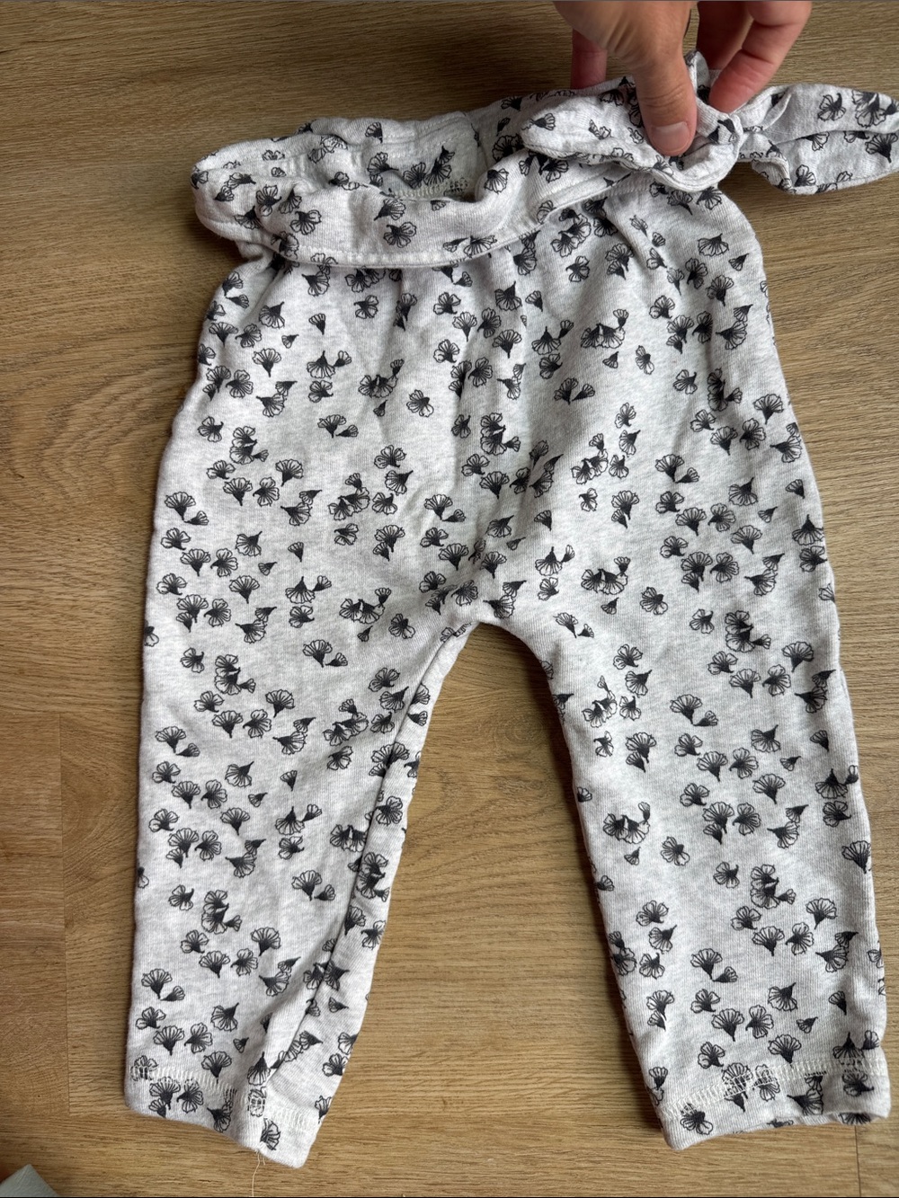 Grey Floral-Print Baby Joggers with Elastic